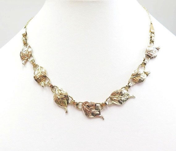 1940s Vintage Leaf Necklace / Yellow and Pink Gol… - image 9