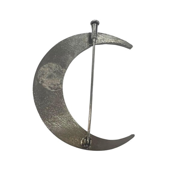 Victorian Crescent Moon Pin with Paste in Silvert… - image 2