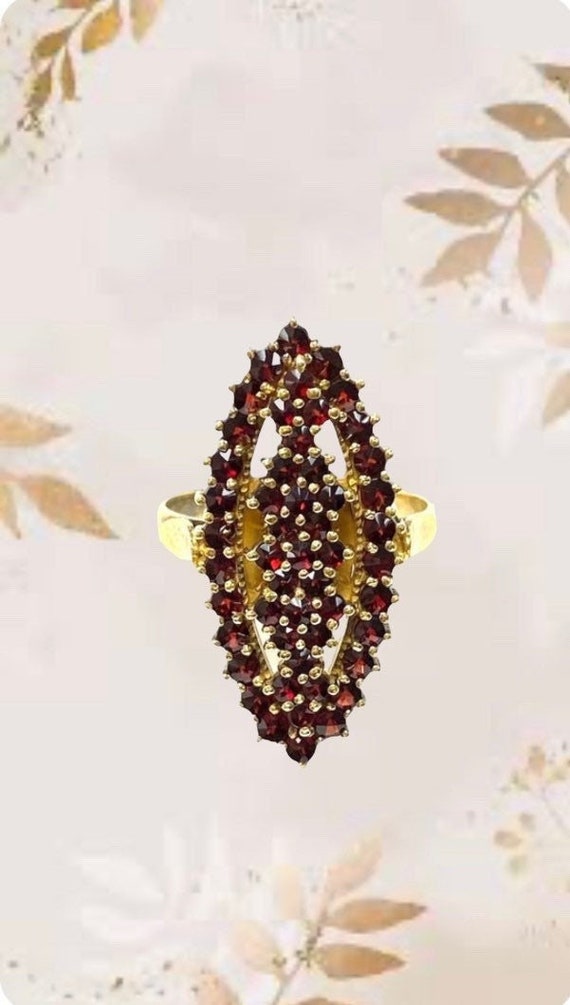 1940's Bohemian Garnet Ring in 900 Silver with gol