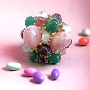 Vintage mid century Boucher costume multi stone brooch signed and numbered