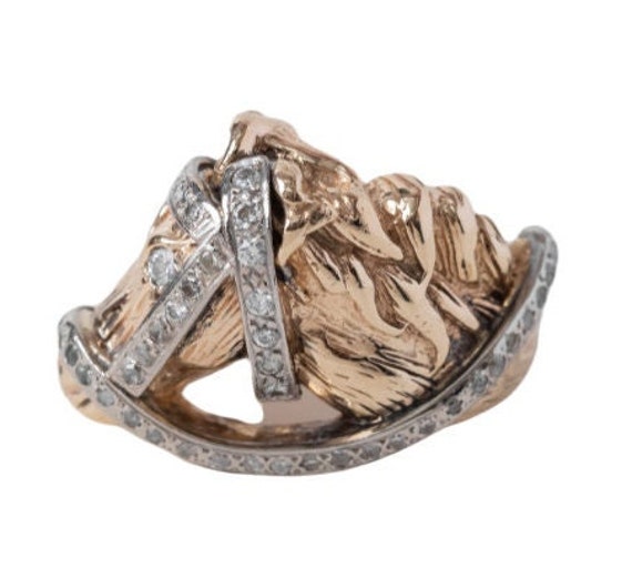 1970s Vintage Horse Head Ring with Diamonds in 14… - image 5