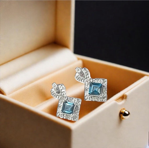 Small Blue Topaz and Diamond Earrings in 10 karat… - image 1