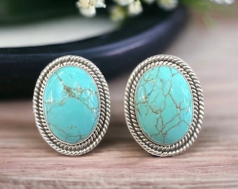 1980s Vintage Turquoise Oval Earrings in sterling silver