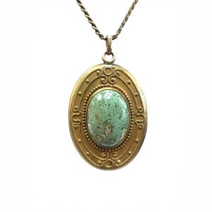 Antique locket with Turquoise in goldtone metal with 20&quot; vermeil chain