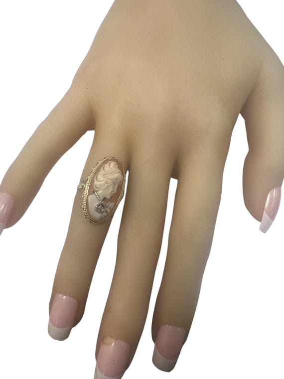 Antique Shell Cameo Ring with Diamond Drop Neckla… - image 4