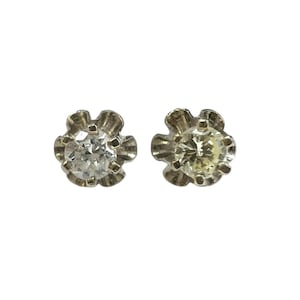 Vintage Diamond Earrings in Buttercup Settings - total weight 0.20 carat in 14 karat white gold