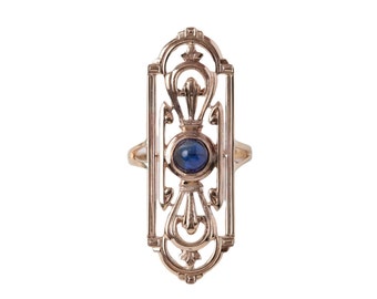 1920s Art Deco Barpin Conversion Ring with Sapphire Cabochon in 10 karat yellow gold