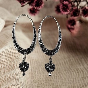 Genuine Black Diamond Earrings in 14 karat white gold