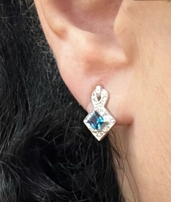Small Blue Topaz and Diamond Earrings in 10 karat… - image 3