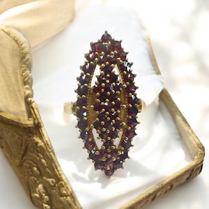 1940&#39;s Bohemian Garnet Ring in 900 Silver with gold overlay