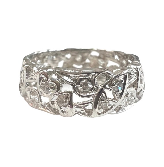 1950s Vintage Cut out Diamond Wedding Band in Pla… - image 4