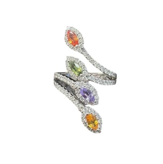 Multi-Color Genuine Stone Bypass Ring in 18 karat… - image 1