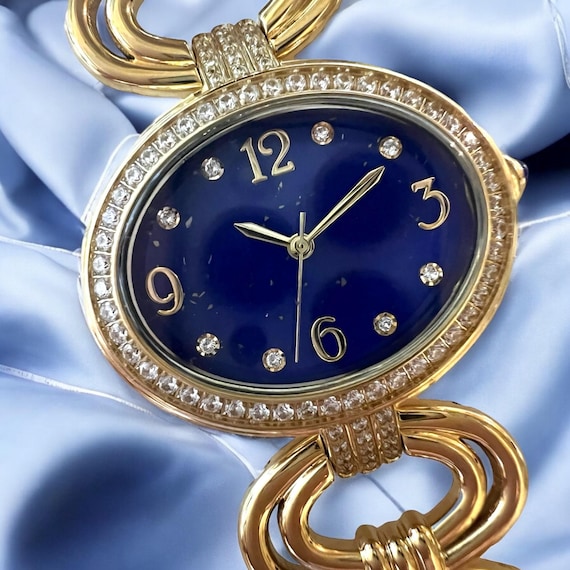 Rarities Watch With Lapis Face and White Zircon in Gold Tone Etsy