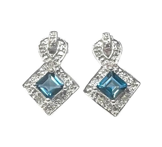 Small Blue Topaz and Diamond Earrings in 10 karat… - image 2