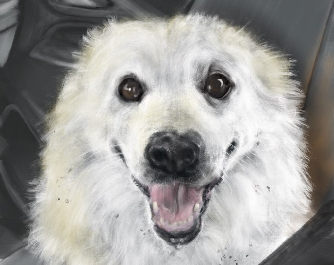Featured listing image: Custom Dog Portrait, Pet Portrait, Pet Memorial, Photo to Painting, Dog Art, Dog Lover, American Eskie, Wall Art, Dog Art, Dog Memorial