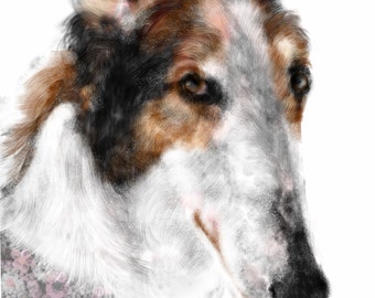 Borzoi, Custom Dog Pet Portrait, custom portrait, pet portrait, dog lover, dog art, pet memorial, dog memorial, artwork, wall art, art print