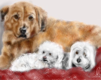 Custom Portrait, Art & collectibles, dog portrait, dog memorial, pet, artwork, friends, pet portrait, custom pet portrait