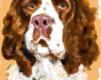 Custom Dog Portrait, Art & collectibles, pet portrait, pet lover, springer spaniel, pet memorial, dog art, wall art, artwork, dog memorial