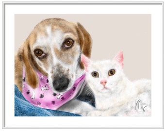 Custom Two Item Painting, custom portrait, Art & collectible, animal, cat, dog, art print, pet memorial, pet portrait, wall art, artwork