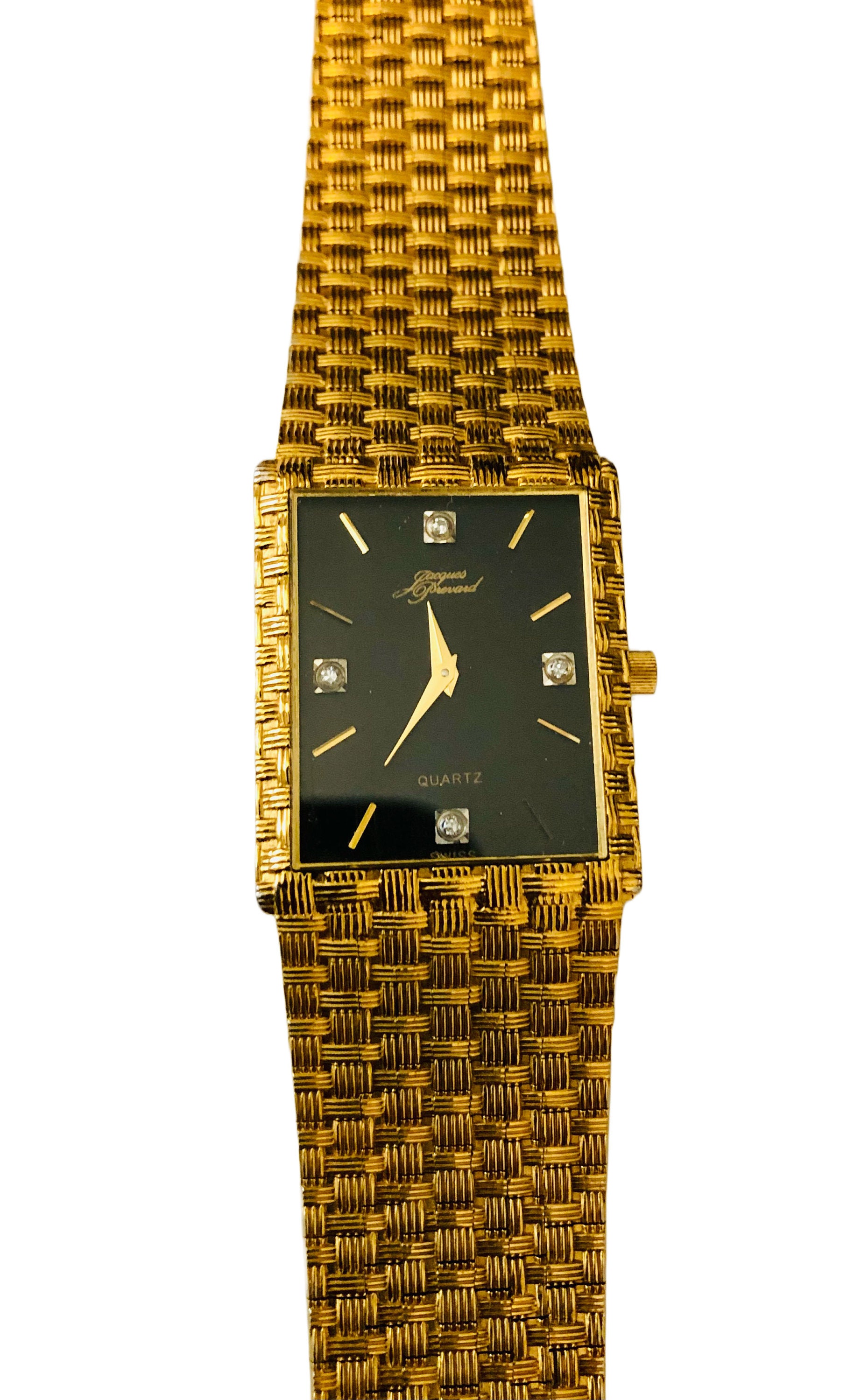 Pre owned Jacques Prevard Gold Plated 4 Diamonds Wrist Watch