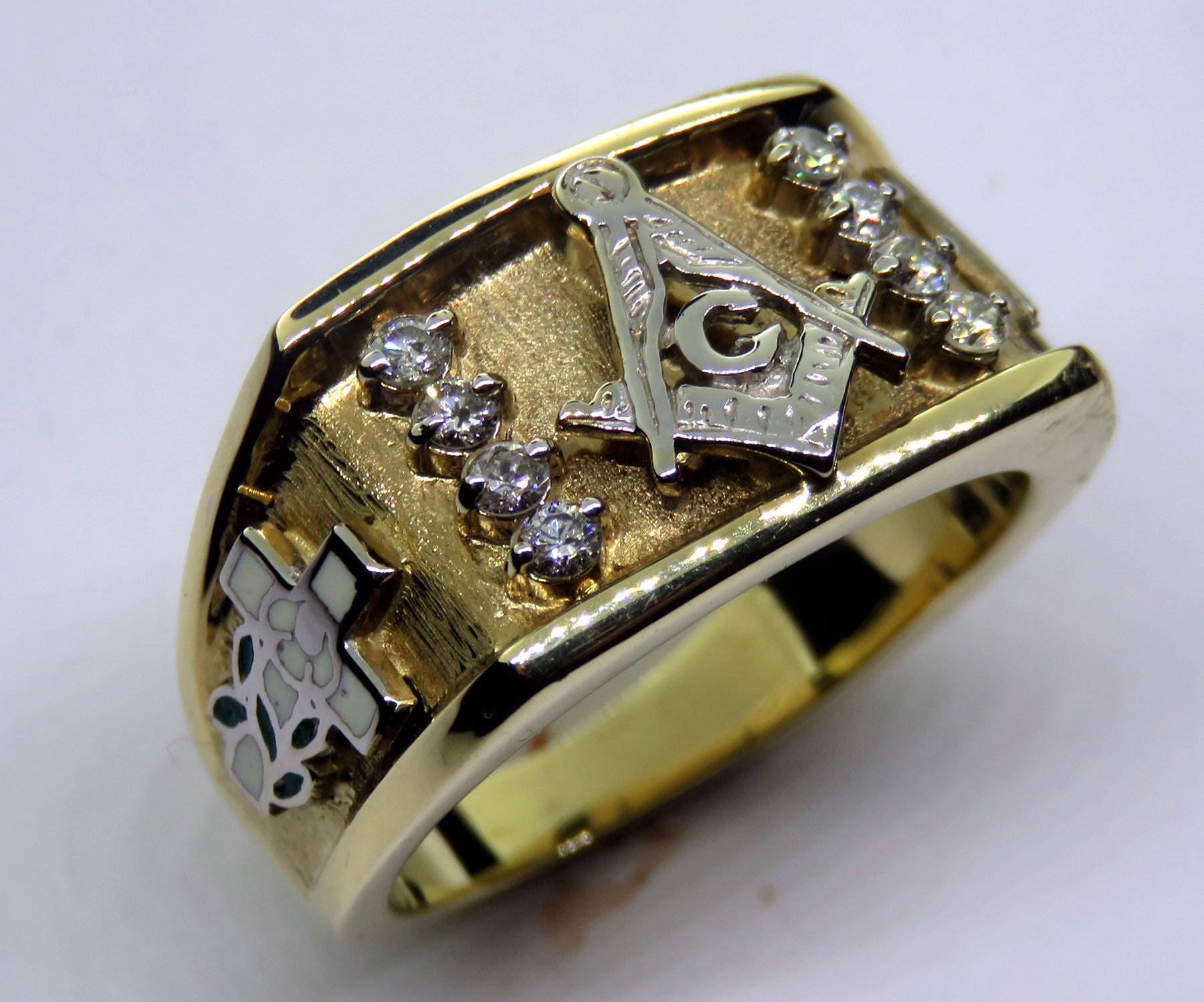 14K Gold & Diamond Masonic Ring Etsy