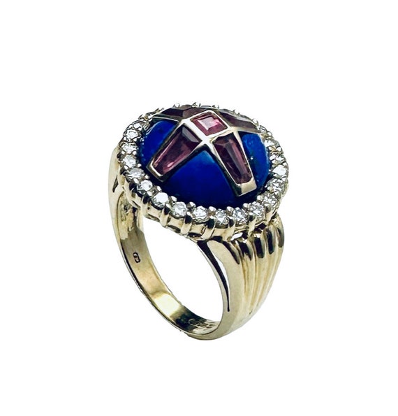 Custom Made Special Cut Lapis & Ruby Diamond Ring 