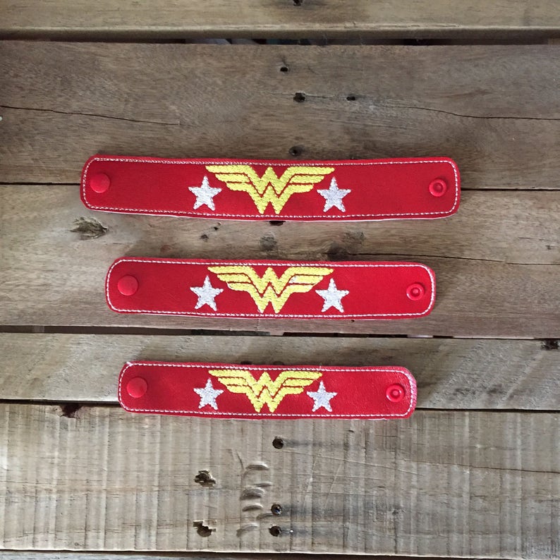 Wonder Woman Leather Cuff Embroidered DC Bracelet | Etsy