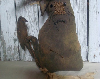 Primitive Witch Cat with Crow and Broom