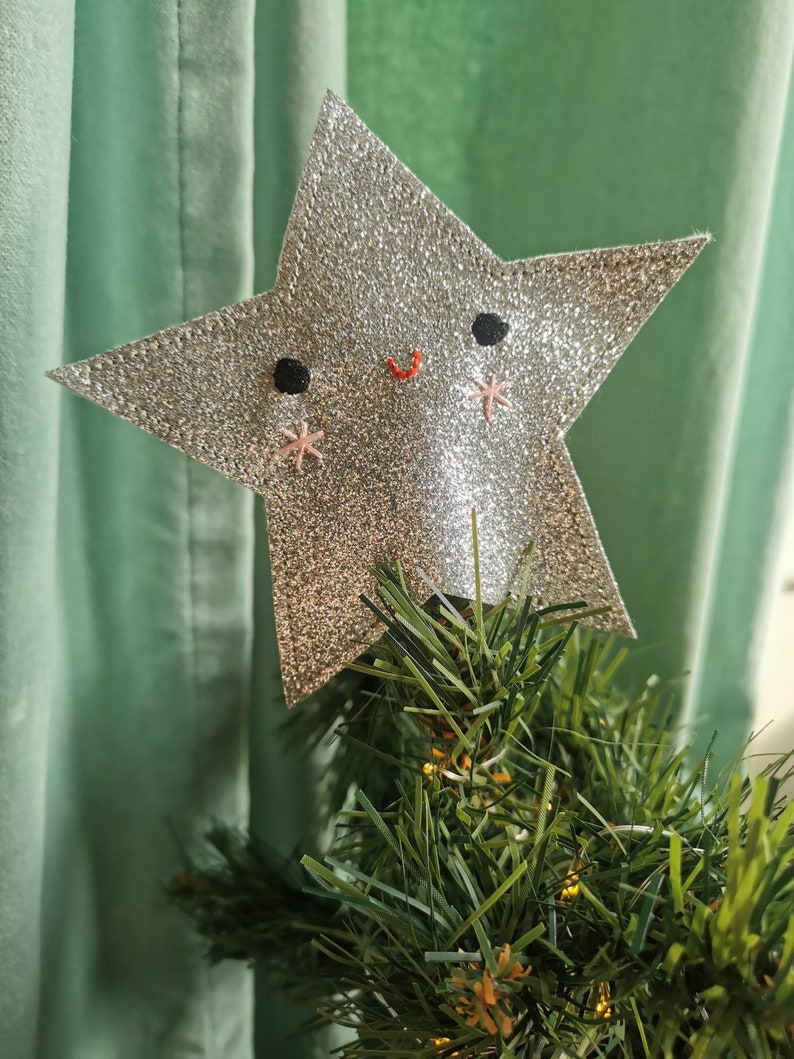 Christmas tree topper. Cute, glitter felt star in silver, tree topper. Star Christmas tree decoration. image 5