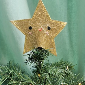 Christmas tree topper. Cute, glitter felt star in gold, tree topper. Star Christmas tree decoration. image 5