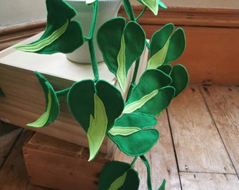 Faux houseplant, Botanical, handmade, felt 'Philodendron Brasil' inspired potted plant, fabric house plant, textiles choose your pot colour