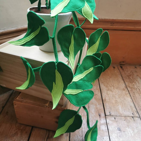 Faux houseplant, Botanical, handmade, felt 'Philodendron Brasil' inspired potted plant, fabric house plant, textiles choose your pot colour