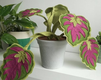 Pink leaves- beautiful handmade felt plant, houseplant, potted plant, fabric house plant, textile plant, choose your own pot colour