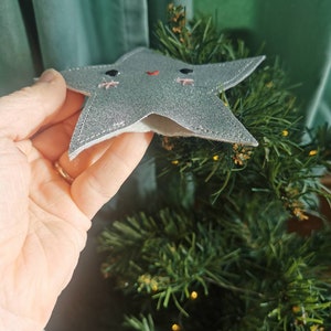 Christmas tree topper. Cute, glitter felt star in silver, tree topper. Star Christmas tree decoration. image 2