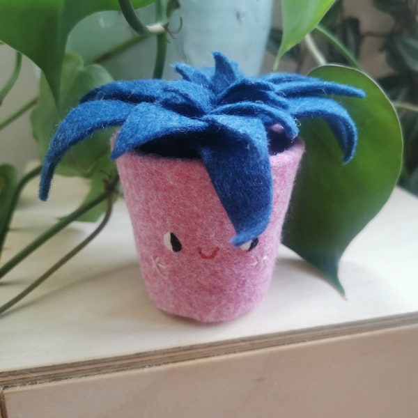 Cute, felt succulents, pot with a face. Cheeky, smiley cacti, handmade textile succulent in a pot. Plants you can't kill!