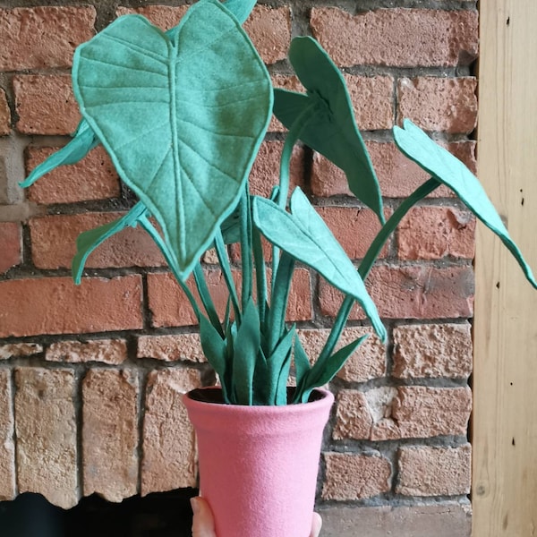 Felt, Alocasia houseplant - Botanical, handmade, Alocasia Zebrina inspired faux plant, fabric, textile plant, choose your own pot colour