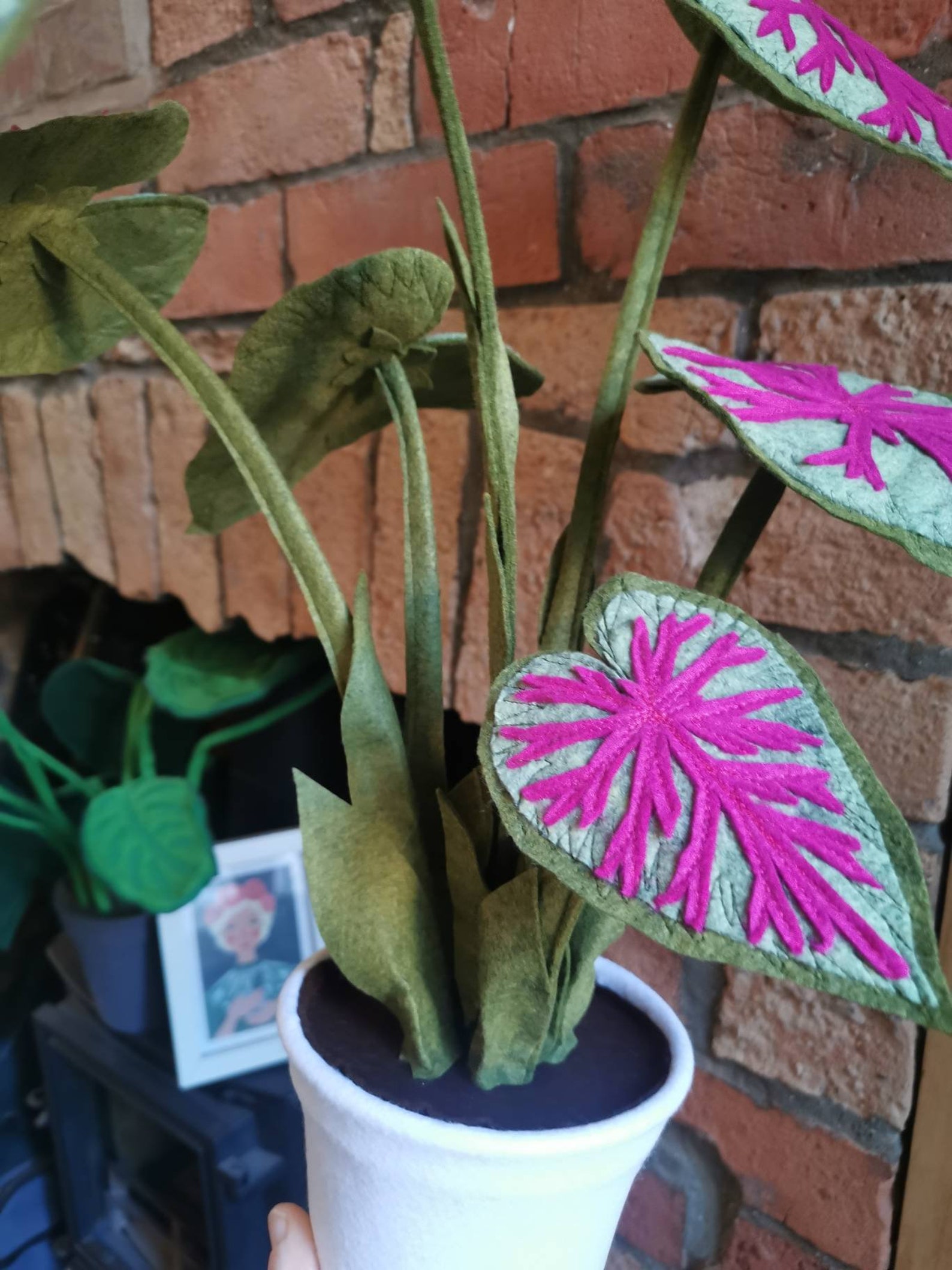 Caladium Faux Houseplant Botanical Inspired Felt Potted Etsy UK