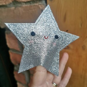 Christmas tree topper. Cute, glitter felt star in silver, tree topper. Star Christmas tree decoration. image 3