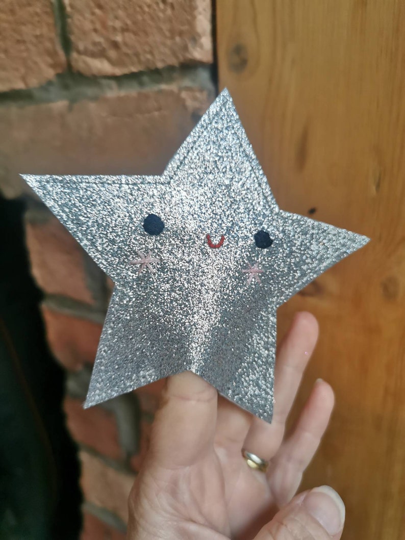 Christmas tree topper. Cute, glitter felt star in silver, tree topper. Star Christmas tree decoration. image 3