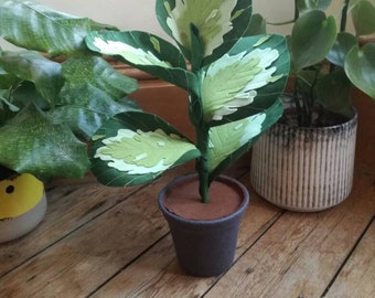 Variagated rubber plant- inspired felt plant. Felt houseplants, faux plant, handmade, stitched,  textile houseplant.