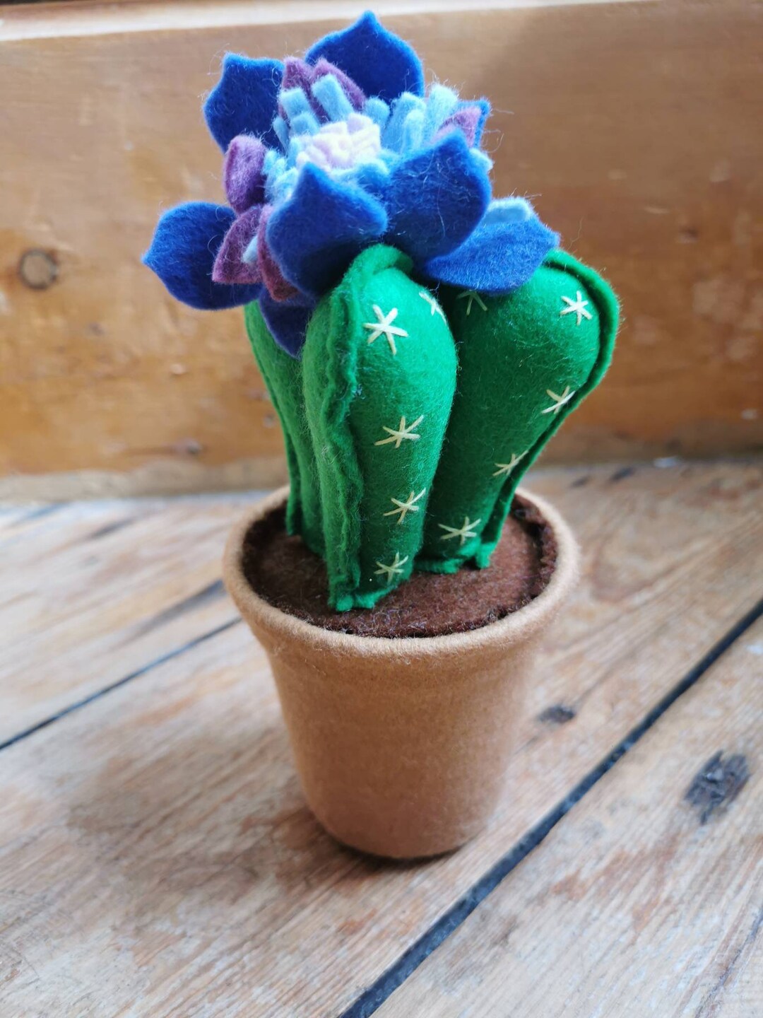 Faux Felt Cactus in a Felt Pot With Hand Embroidered Etsy