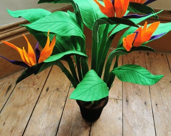 Bird of paradise faux houseplant, botanical inspired, felt potted plant, fabric house plant, textile plant, choose your own pot colour