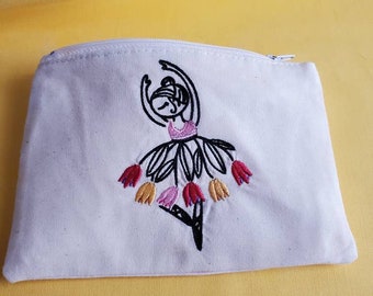 Tulip Ballerina embroidered zipper pouch