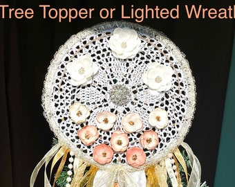 Christmas Tree Topper Star Lights Dreamcatcher Lighted tree top Wreath Wall hanging Boho Neutral Christmas Holiday Bohemian Holiday Decor