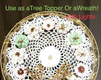 Dreamcatcher Christmas Tree Topper Wreath Lighted tree top Boho Christmas Holiday colorful granny chic Tree topper Holiday gifts CLEARANCE