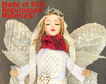 Angel Christmas Eco Friendly Christmas Decor tree topper angel OOAK Handmade Upcycled repurposed plastic holiday ornament tree topper angel