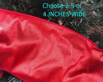Christmas Wired Ribbon Red Silk Dupioni Classic Red Wired wide Ribbon Garland Luxury Ribbon Choose 2.5 OR 4 Inch x 10 YARDS