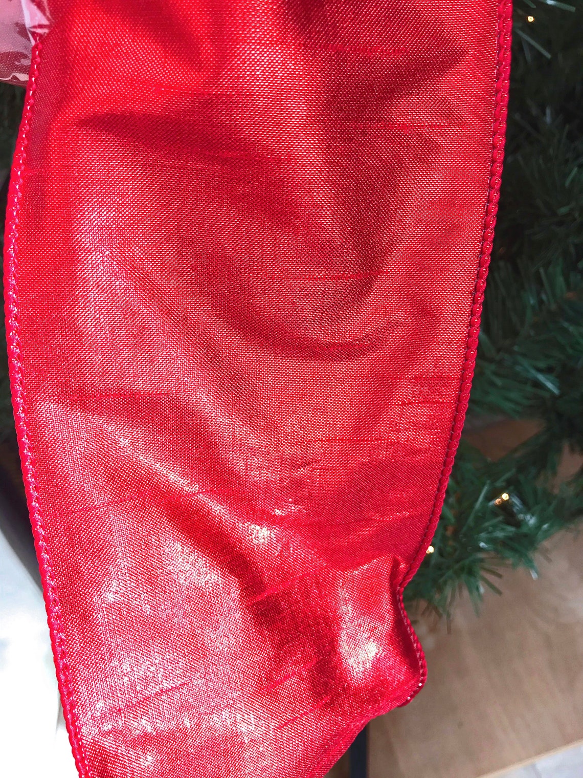 Christmas tree Ribbon Garland Red Dupioni Faux Silk Shiny Red Etsy