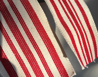 Christmas Ribbon Red Ticking Stripe Tree Garland French Country Cottage Rustic Farmhouse Red Beige Ivory Wired Ticking ribbon 1.5" OR 2.5"