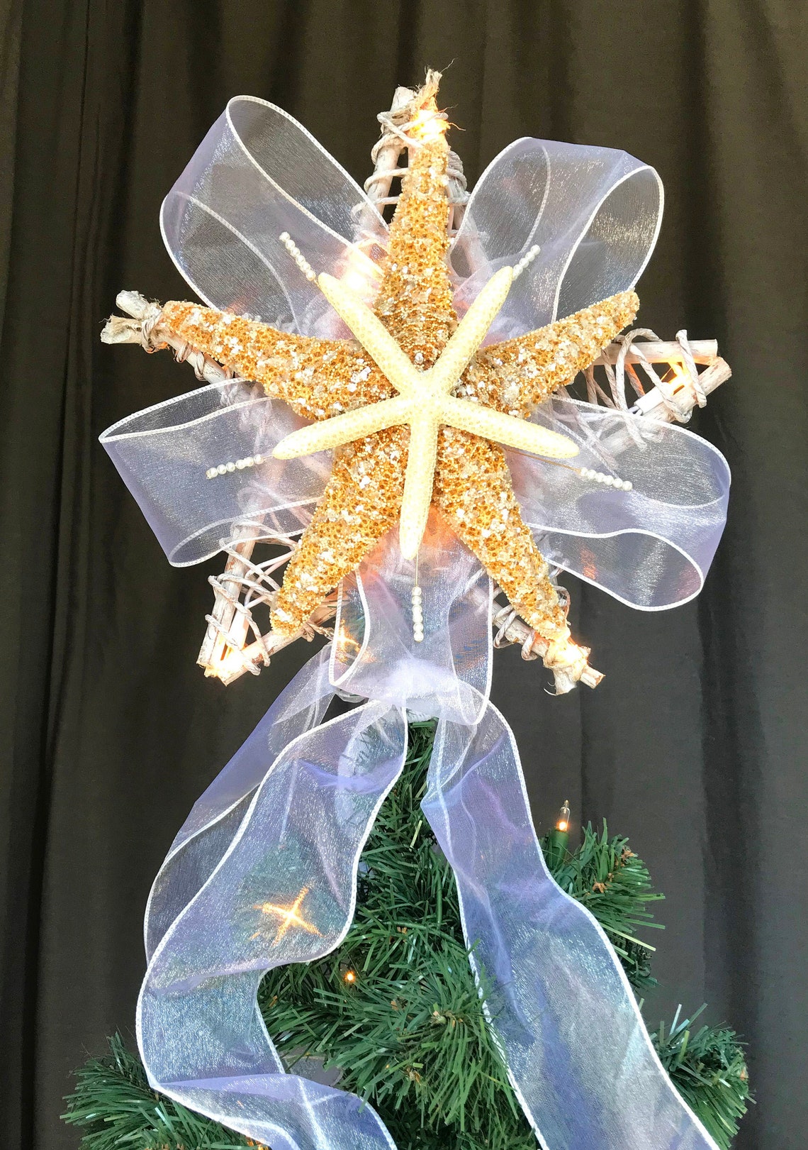 Starfish Tree Topper Lighted Christmas Tree Top Starfish tree Etsy